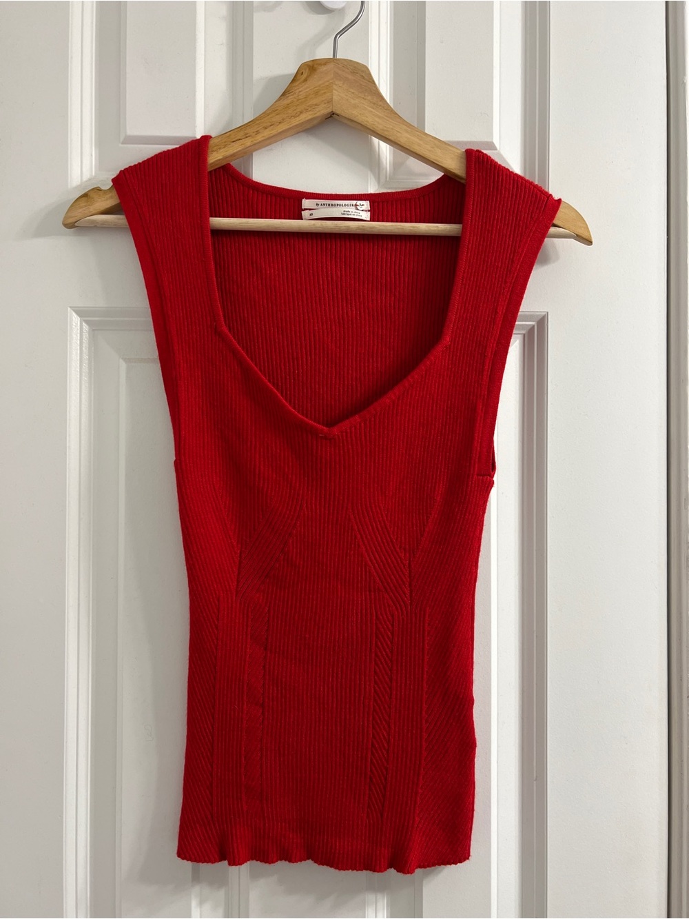Anthropologie Red Ribbed V-Neck Tank Top